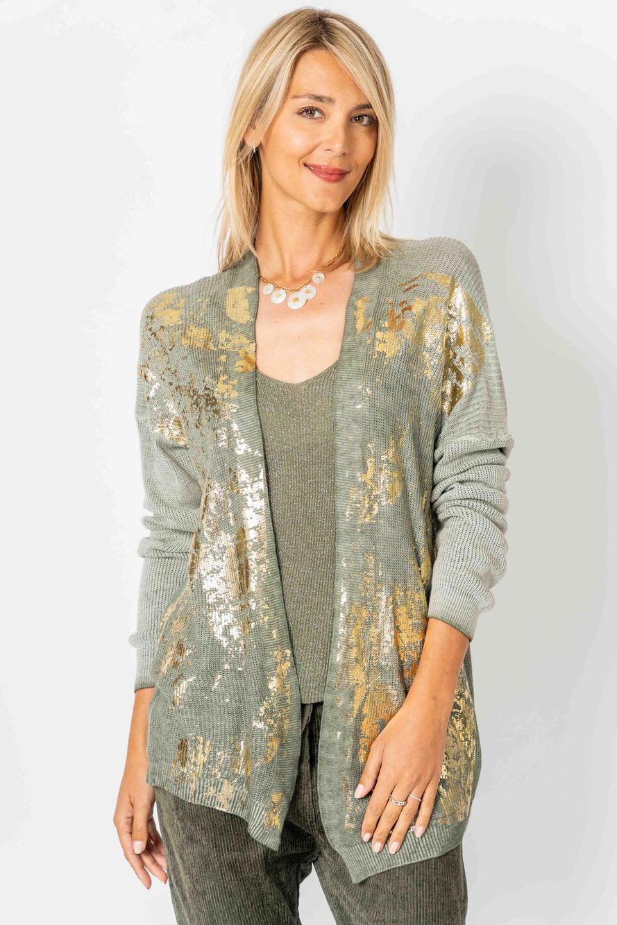 LM400 B | Gold Shimmer Knitted Cardigan | Olive | One Size S-L